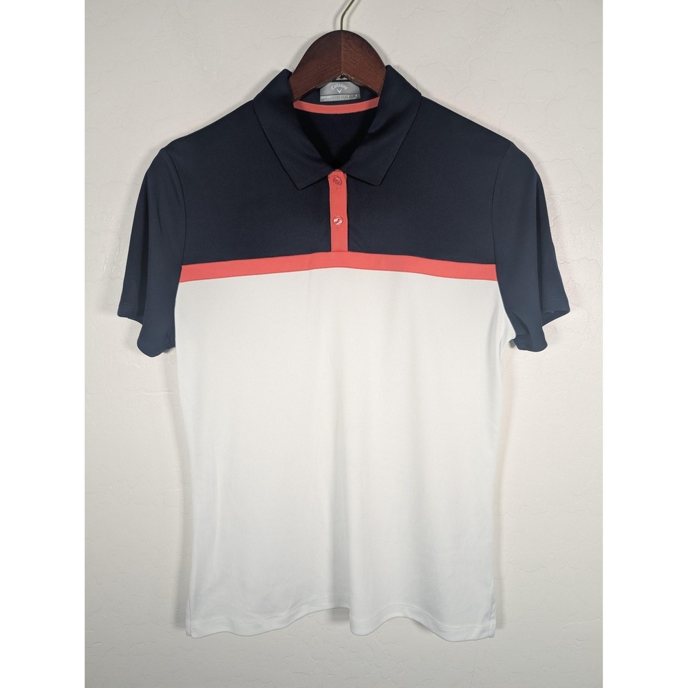 Callaway Polo Shirt Womens Large Blue White Opti-Dri Golf Performance Athletic